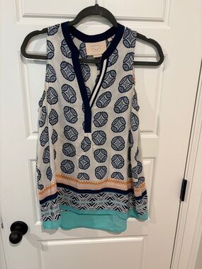 Navy & Aqua Printed Sleeveless Camisole - Women's